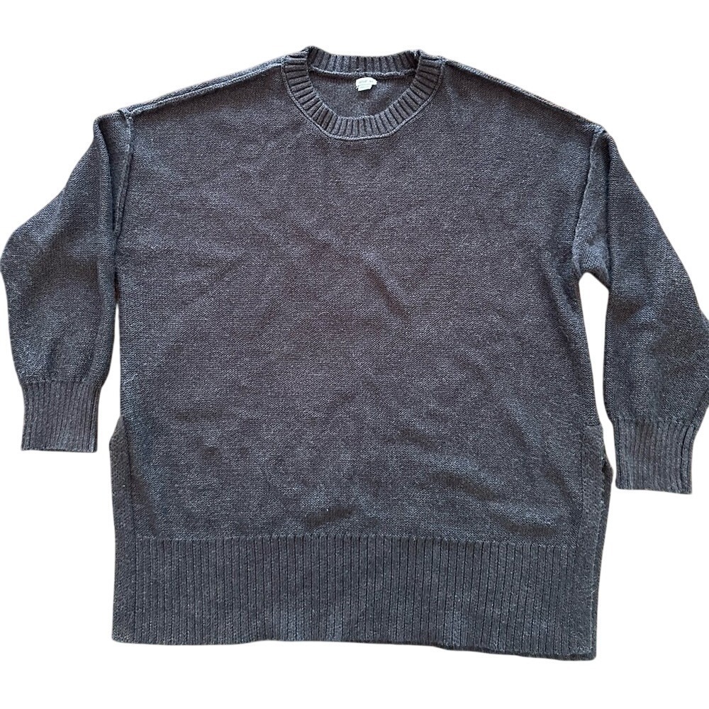 Aerie‎ Sweater Women M Charcoal Gray Excellent Oversized Crewneck Side Slit Knit